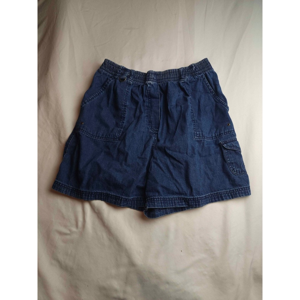 Jonathan Logan Womens XL Blue Denim Cargo Shorts Elastic Waist Cotton
